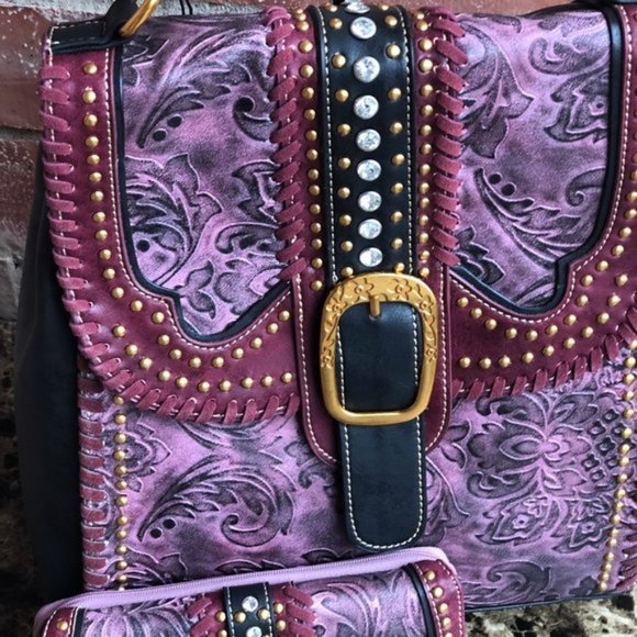 Montana West Backpack and Wallet Set Burgundy - Picture 2 of 6